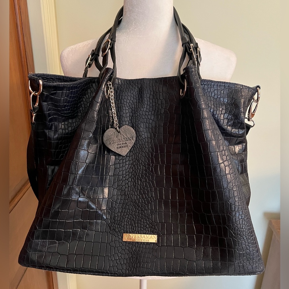 Persaman New York Crocodile Embossed Soft Leather Satchel Bag